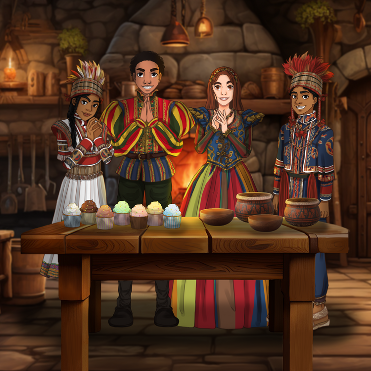 Aria & Liam with their two friends during the Sun Disk adventure