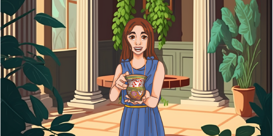 Aria showing her famous chocolate cup in middle grade adventure "Enigma in Rome"