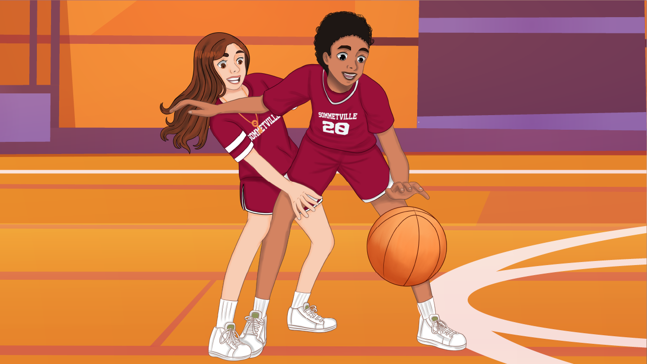 Aria & Liam playing basketball