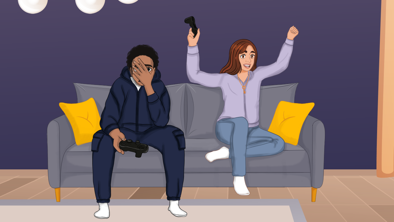 Aria and Liam playing video game