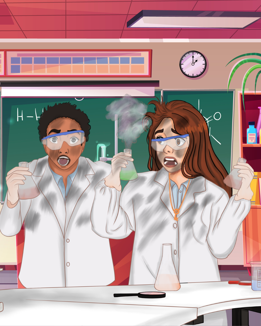 Aria and Liam in chemistry class